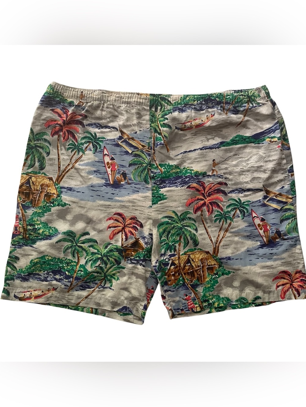 Nautica Hawaiian Scenic Swim Trunks L XL Beach Surf Print Elastic Waist Pockets